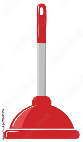 Red and Silver Plunger Illustration Isolated on White