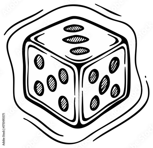 Hand drawn dice with markings in black and white