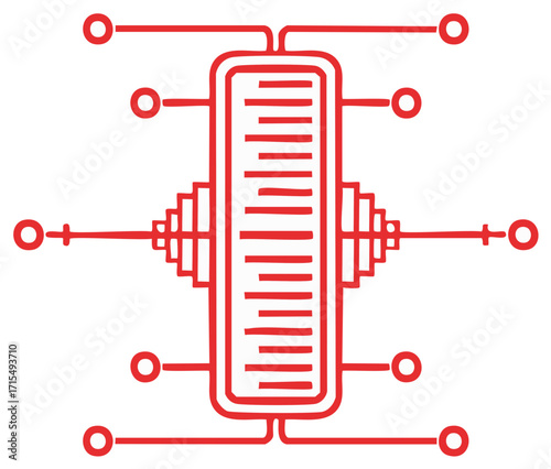 Abstract Red Line Icon Illustration of a Central Processing Unit