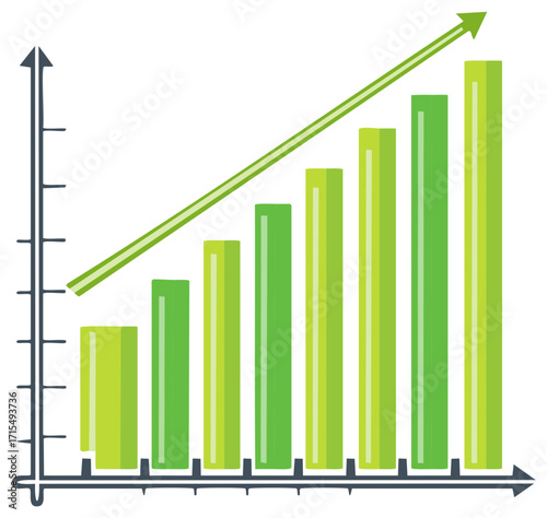 Illustration of a green bar graph with a rising arrow symbolizing financial success and business growth