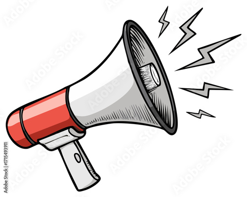 Red and White Megaphone Loudspeaker Cartoon Illustration with Sound for Urgent Announcement