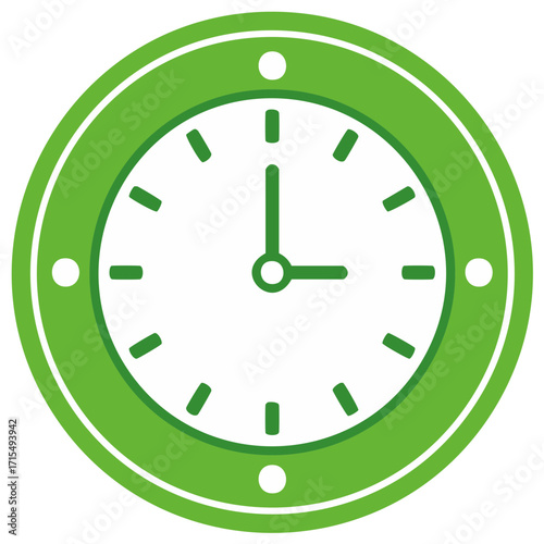 Green Circle Clock Icon Showing Nine O'Clock Symbol Time Management Reminder