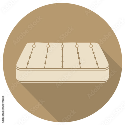Mattress icon in a circle with shadow. Comfort and rest