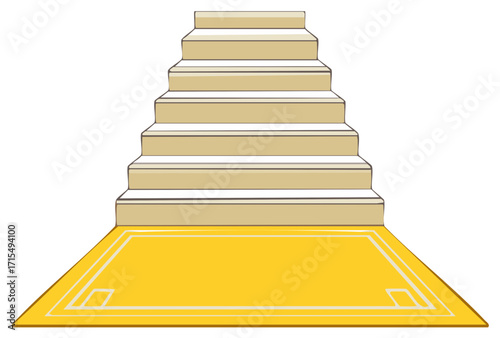 Illustration of steps leading upward with decorative yellow carpet at the bottom