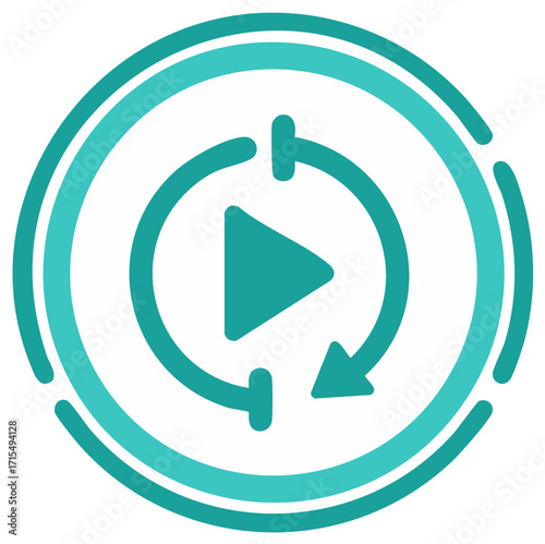 Play Icon Refresh and Rotate Concept with Arrow Indicator within a Teal Circular Design