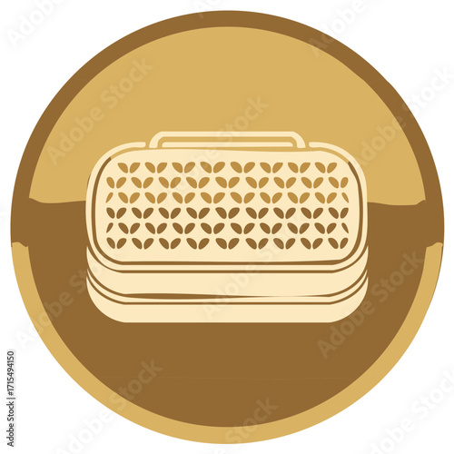 Golden coin with embroidered pouch illustration