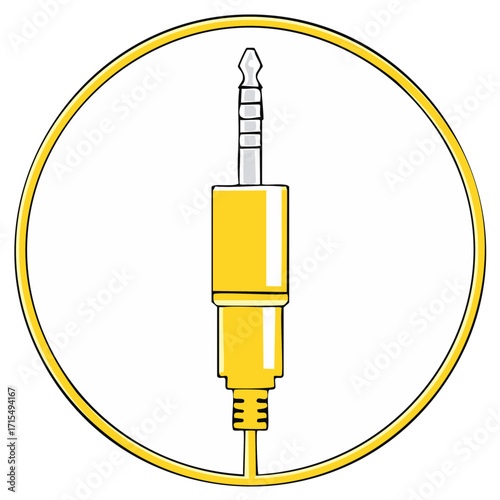 Vivid Yellow Audio Jack Connector Plug Minimalist Device Circle Sketch