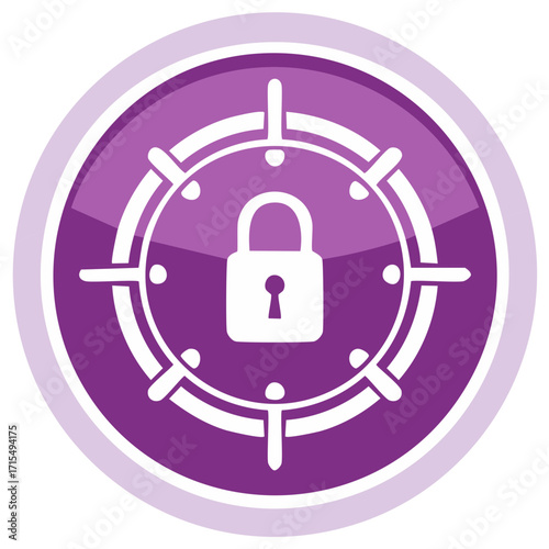 Security lock in target with purple circle for privacy and antivirus protection