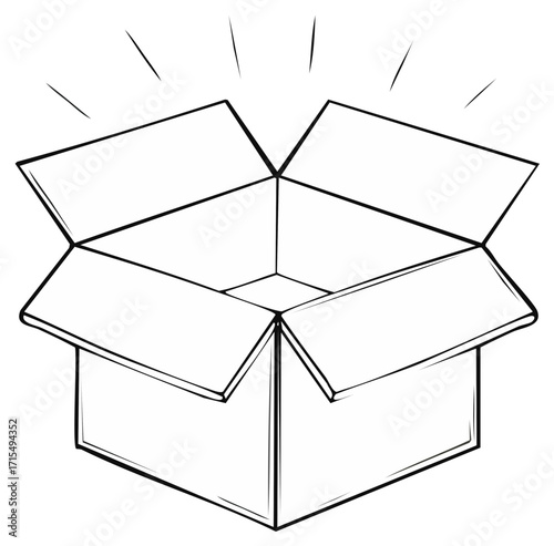 Open cardboard box illustration with lines radiating from the top