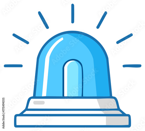 Cartoon emergency siren graphic with blue and white colors.