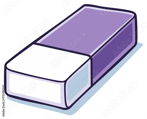 Purple and white eraser cartoon, stationery for school and office, vector illustration.