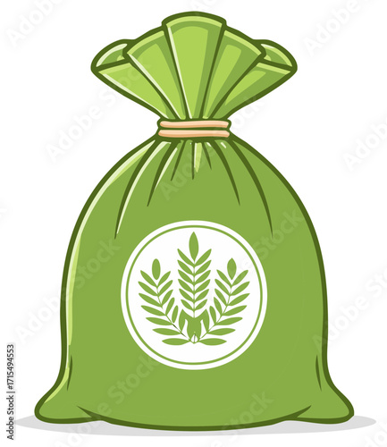 Green sack with wheat logo, agriculture concept