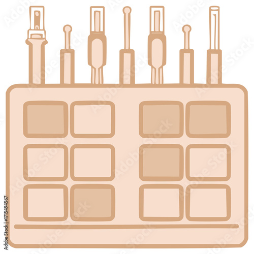 Beige Cartoon Illustration of Scientific or Technological Test Device with Multiple Ports and Slots, Research equipment