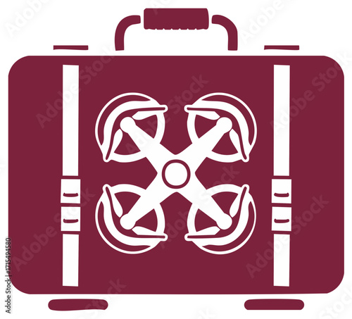 Drone inside travel suitcase icon representing travel photography and aerial videography technology