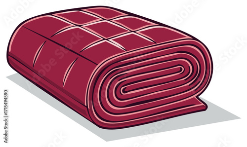 Warm crimson quilted blanket roll comfort and warmth bedding textile graphic