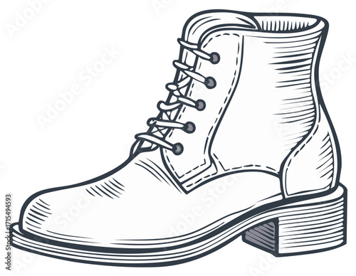 Hand-drawn illustration of a leather work boot with laces
