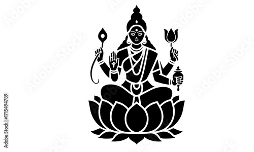"Siddhidatri Mata Black Silhouette Vector Illustration – Navratri Goddess Art"