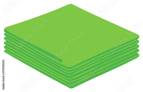A stack of neatly folded green material or paper sheets shown in an isometric view vector illustration.