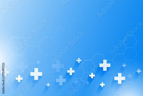 blue medical cross background with hexagon design