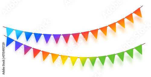colorful party flags garland on white background design