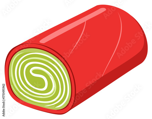 Red and green fruit roll candy with a swirl center vector illustration