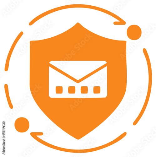 Secure email communication icon with shield and network connection