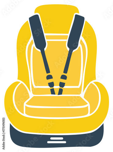 Child Safety Car Seat Illustration Yellow and Blue Infant Vehicle Safety Device