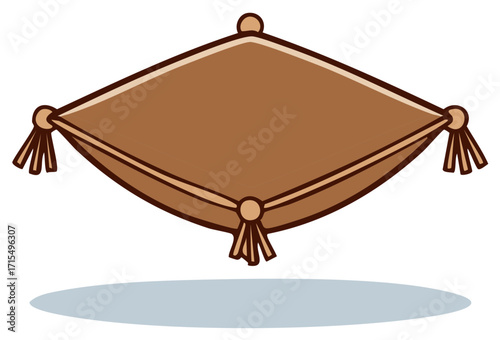 Ornate Brown Decorative Pillow with Tassels Floating Cartoon Illustration