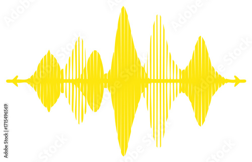Yellow Graphic Illustration of a Sound Wave,  Frequency Amplitude Visualization on White Background