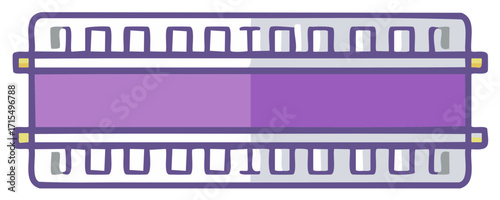 Retro Style Harmonica Instrument in White and Purple Musical Hand Drawn Illustration