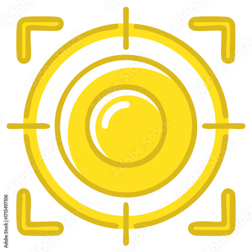 Yellow hand drawn target icon with crosshairs and central circular element depicting focus or aim