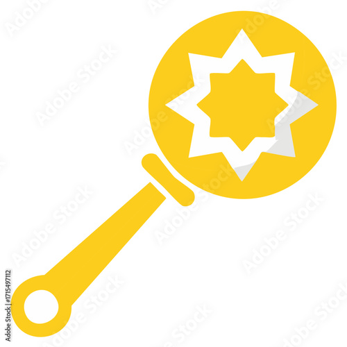 Illustrated yellow rattle with star design. Baby toy in flat design.