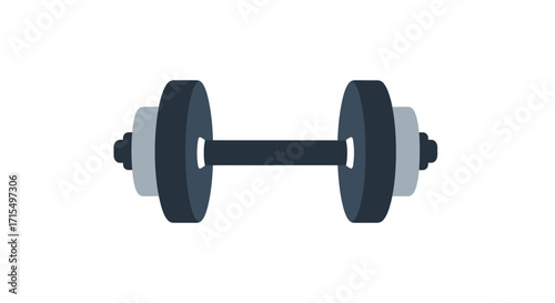 A simple, flat illustration of a dumbbell with dark gray weights and a lighter gray collar on a white background.