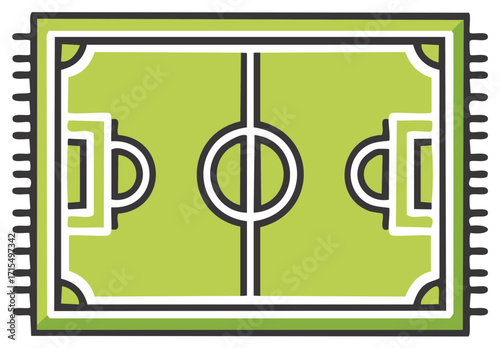 Stylized soccer field illustration with goals and center circle line drawing