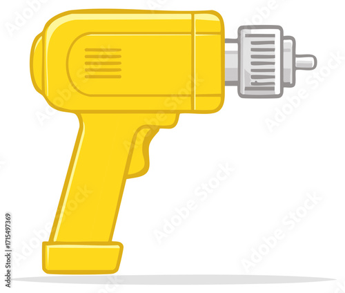 Bright Yellow Cartoon Cordless Drill Tool Illustration