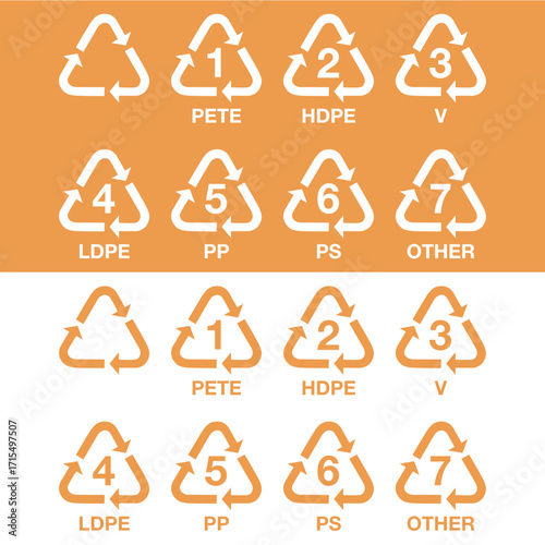 PLASTIC Recycling symbols numbers acronyms Vector