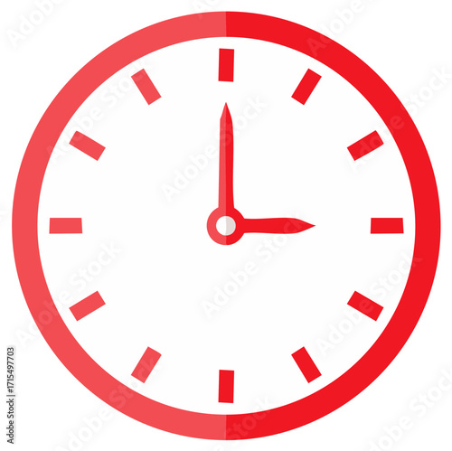 Simple Red Clock Face Showing Three Oclock Minimalist Time Icon