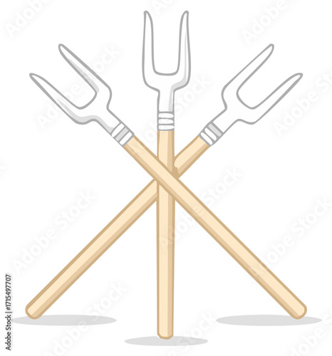 Vector Image of Roasting Forks Crossed, Campfire Cooking Tools Isolated, Cartoon Illustration