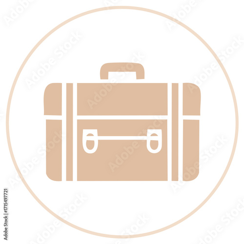 Iconic vintage suitcase with buckles and handle, simple flat design in neutral beige tones