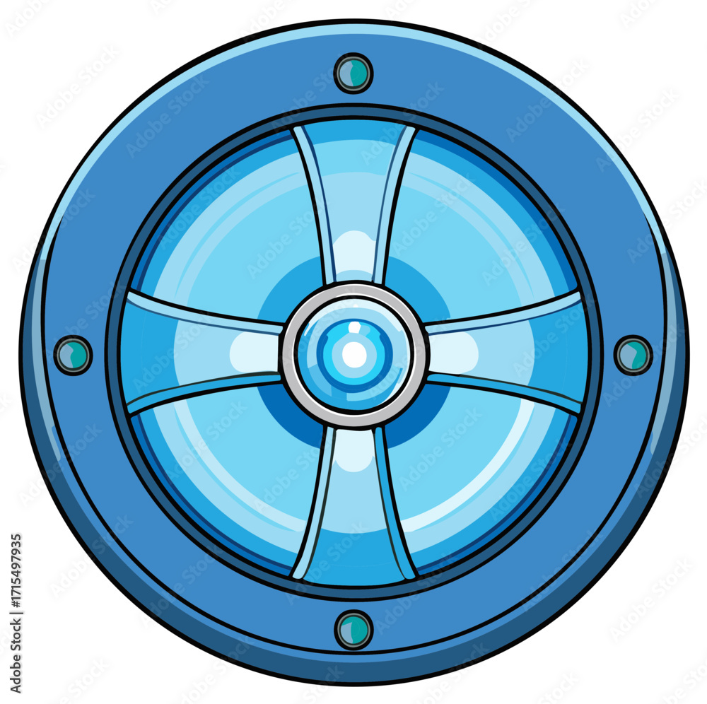 Obraz premium Futuristic Blue Shield with Central Glowing Orb and Cross Pattern