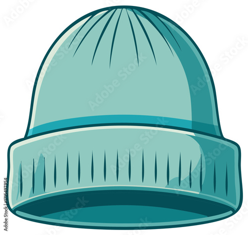 Teal Beanie Hat Illustration with Ribbed Texture