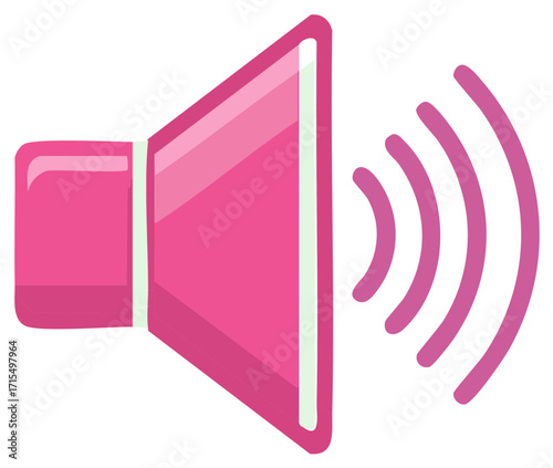 Pink speaker icon with sound waves emitting out