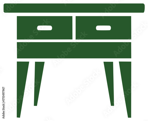 Minimalist Green Bedside Table with Two Drawers Isolated on White