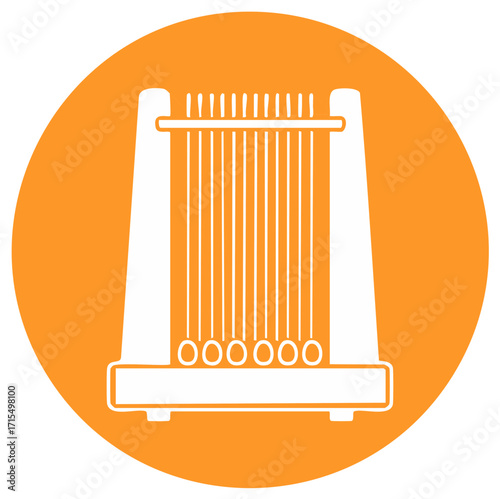 Abstract geometric icon of a loom or harp instrument with parallel lines and circles