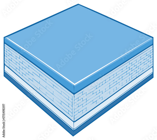 Isometric vector illustration of a layered composite building material with a brick texture core