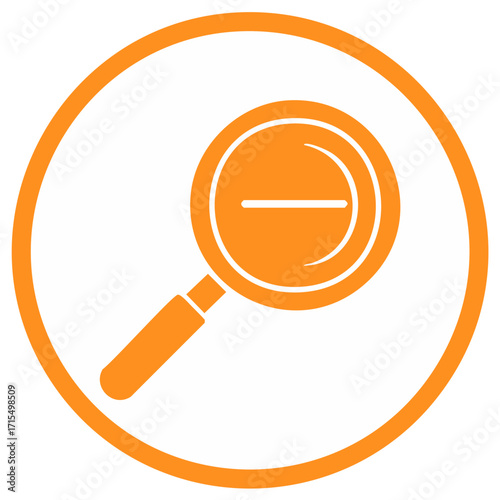 Orange magnifying glass icon with a minus symbol inside a circle representing zoom out or reduction