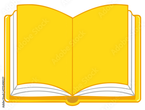 Open yellow hardcover book with blank pages for text or design