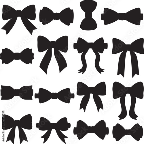 Vector set of bow tie icons in black silhouette style