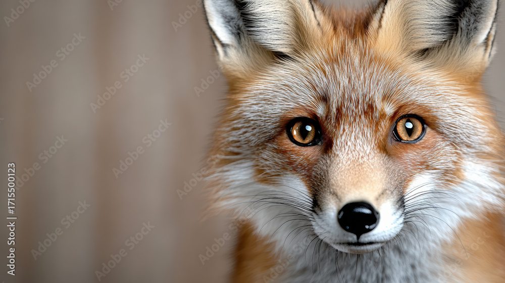 Fototapeta premium Close up of fox with glowing eyes, showcasing detailed fur and expressive features