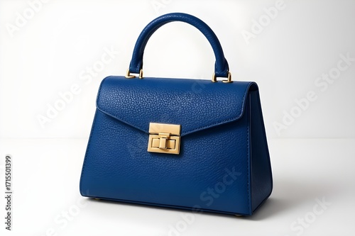 Elegant blue leather handbag with gold clasp for stylish modern women